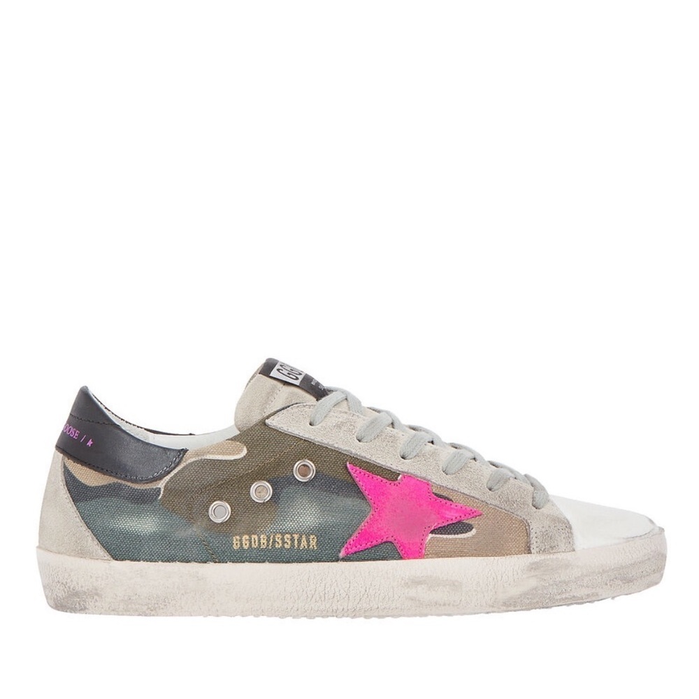 Golden Goose Women's Camouflage and Pink Star Sneakers size 40